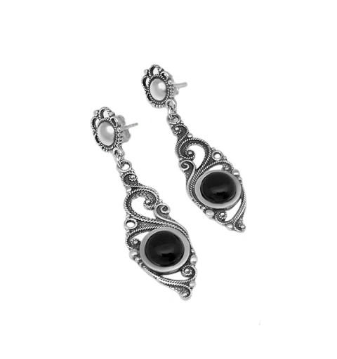 Pendientes largos azabache redondo