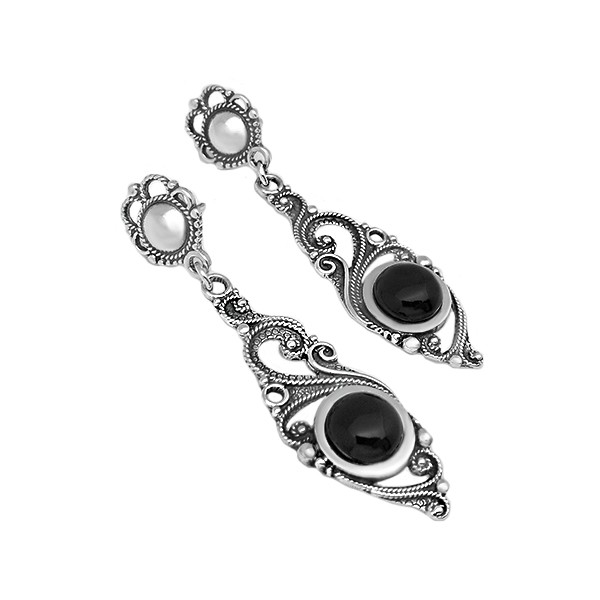 Pendientes largos azabache redondo