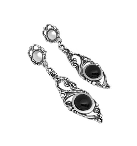 Pendientes largos azabache redondo