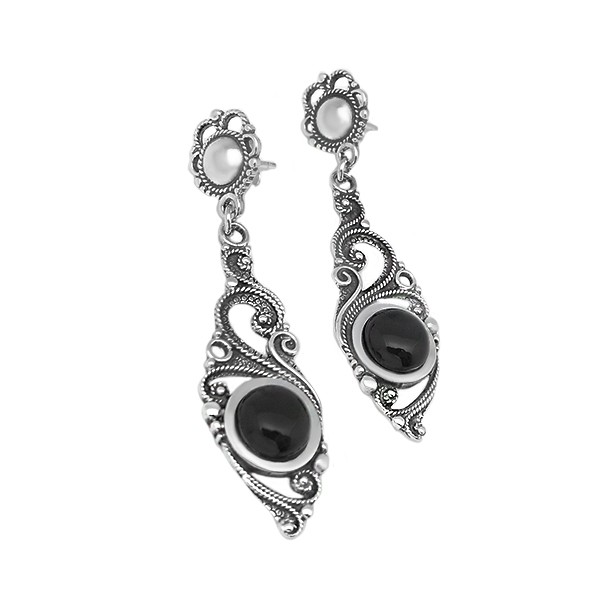 Pendientes largos azabache redondo