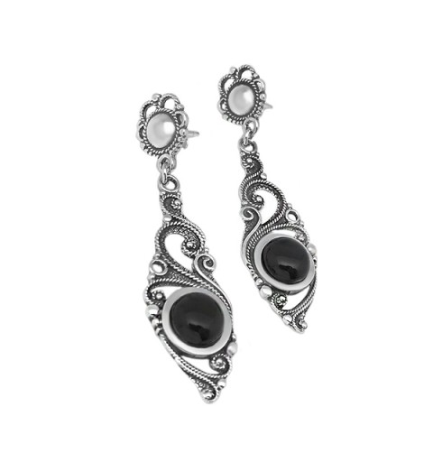 Pendientes largos azabache redondo