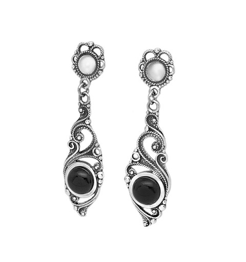 Pendientes largos azabache redondo