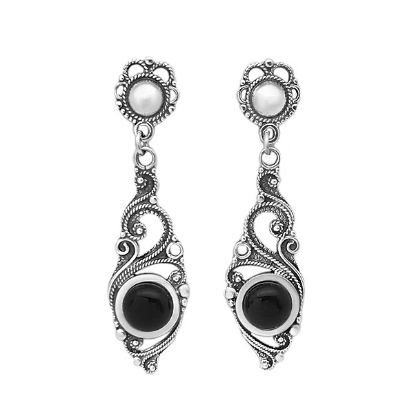 Pendientes largos azabache redondo