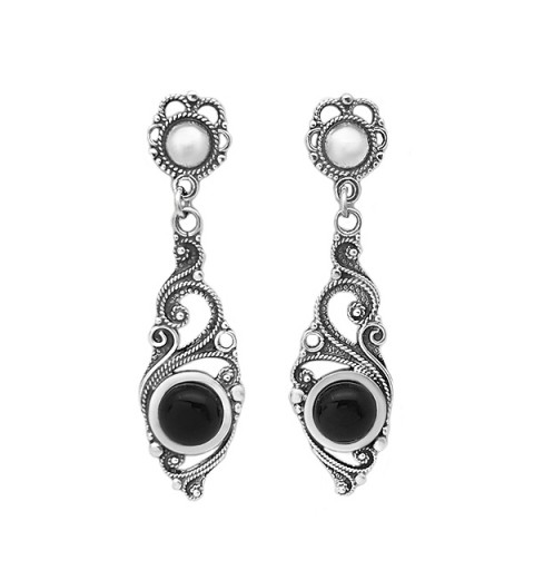 Pendientes largos azabache redondo