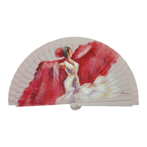 Abanico flamenca pintado a mano en tonos rojos – pieza única de artesanía española