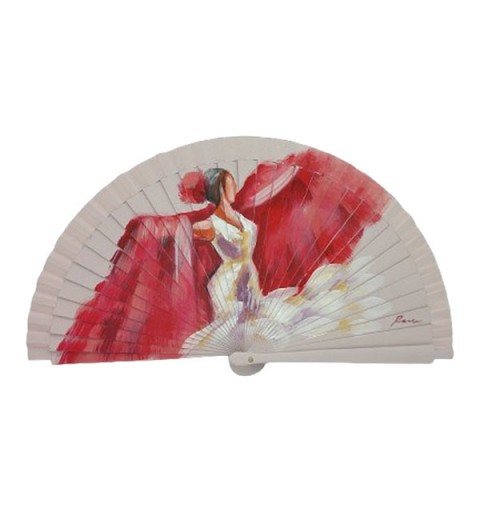 Abanico flamenca pintado a mano en tonos rojos – pieza única de artesanía española