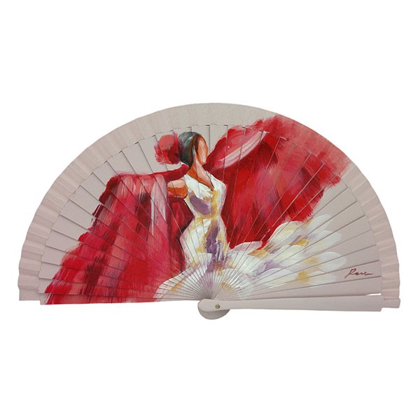 Abanico flamenca pintado a mano en tonos rojos – pieza única de artesanía española