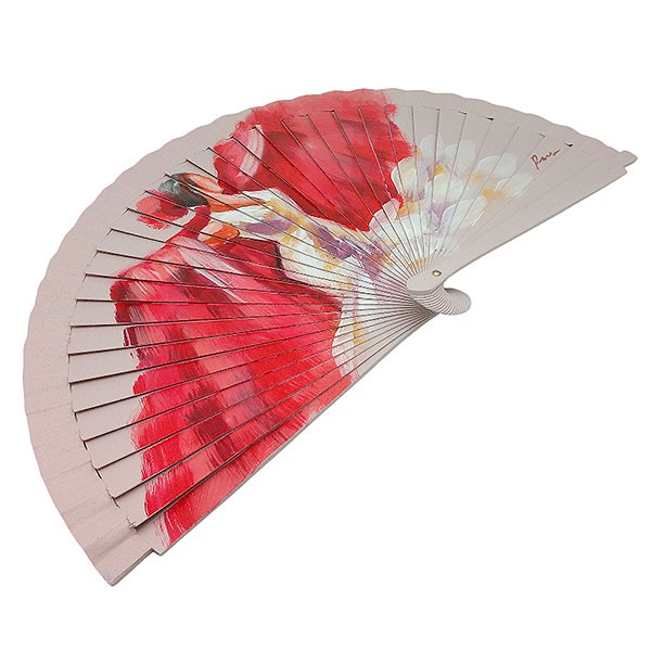 Abanico flamenca pintado a mano en tonos rojos – pieza única de artesanía española