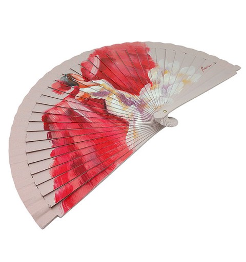 Abanico flamenca pintado a mano en tonos rojos – pieza única de artesanía española