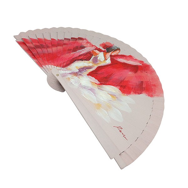 Abanico flamenca pintado a mano en tonos rojos – pieza única de artesanía española