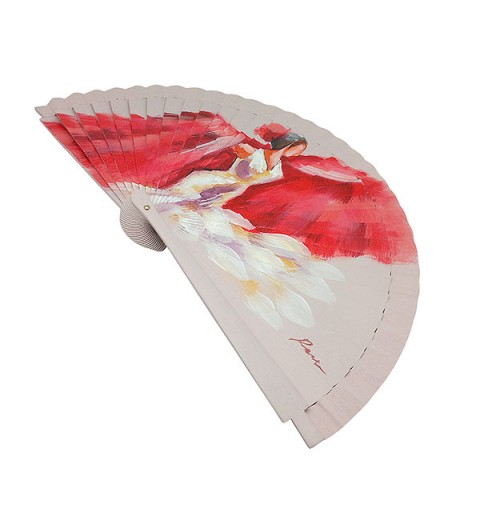 Abanico flamenca pintado a mano en tonos rojos – pieza única de artesanía española