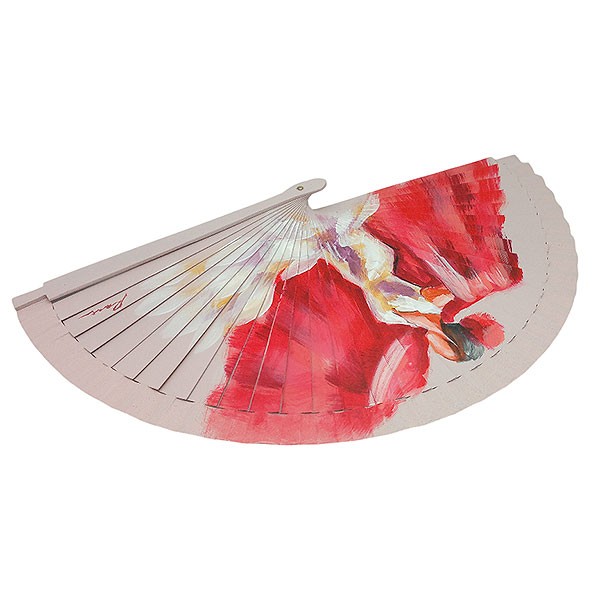 Abanico flamenca pintado a mano en tonos rojos – pieza única de artesanía española
