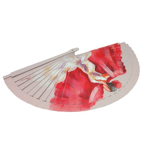 Abanico flamenca pintado a mano en tonos rojos – pieza única de artesanía española