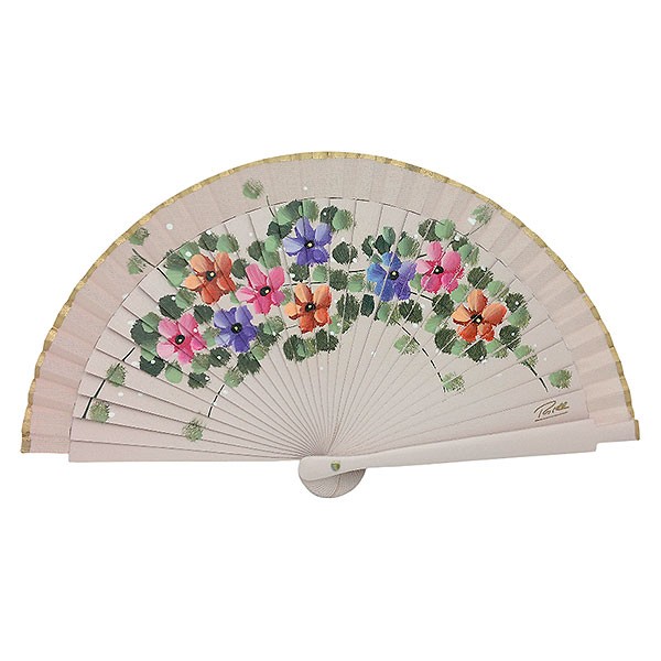 Abanico artesanal con diseño floral pintado a mano - Hecho en España