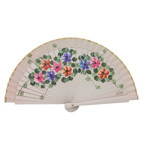 Abanico artesanal con diseño floral pintado a mano - Hecho en España