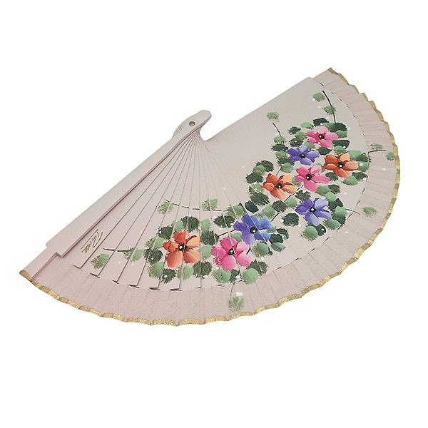Abanico artesanal con diseño floral pintado a mano - Hecho en España