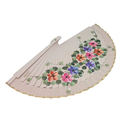 Abanico artesanal con diseño floral pintado a mano - Hecho en España
