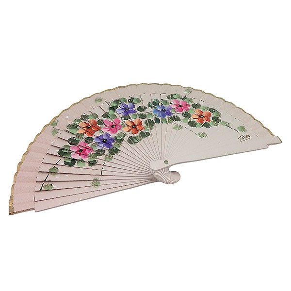 Abanico artesanal con diseño floral pintado a mano - Hecho en España