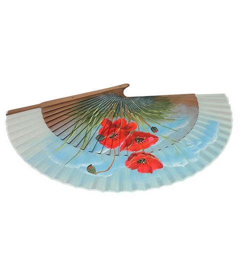 Abanico artesanal pintado a mano con amapolas rojas