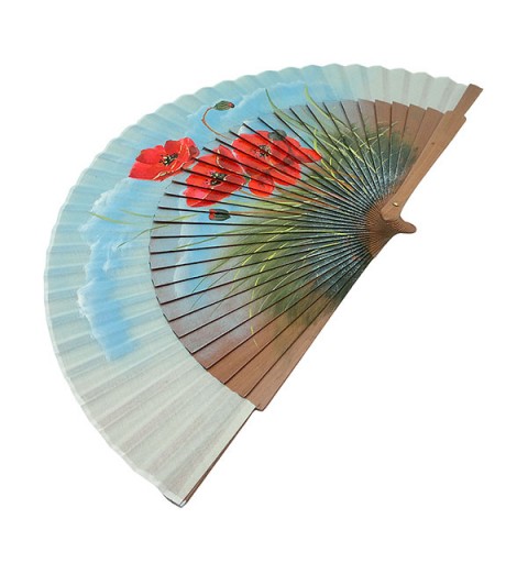 Hand-painted hand fan with red poppies