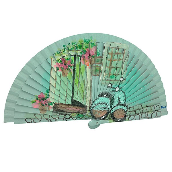 Handcrafted Spanish Classic Motorcycle Fan in Alley with Flowers