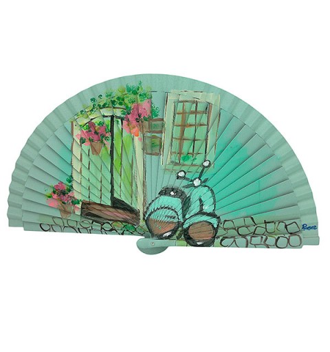 Handcrafted Spanish Classic Motorcycle Fan in Alley with Flowers