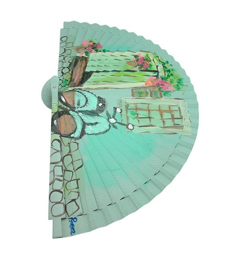 Handcrafted Spanish Classic Motorcycle Fan in Alley with Flowers