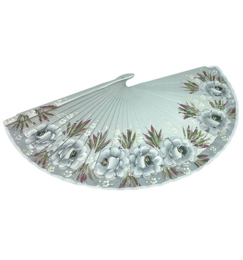 Hand-Painted Artisan Fan – Floral Design in Silver Tones