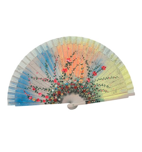 Abanico Artesanal atardecer con flores