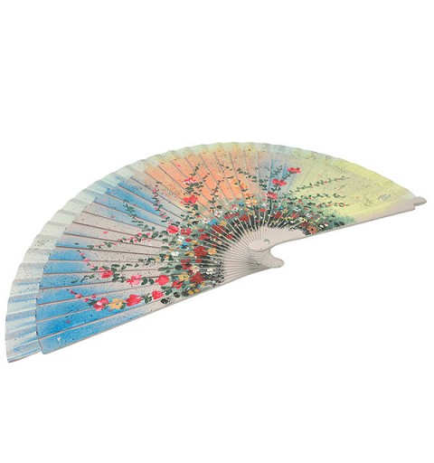 Abanico Artesanal atardecer con flores