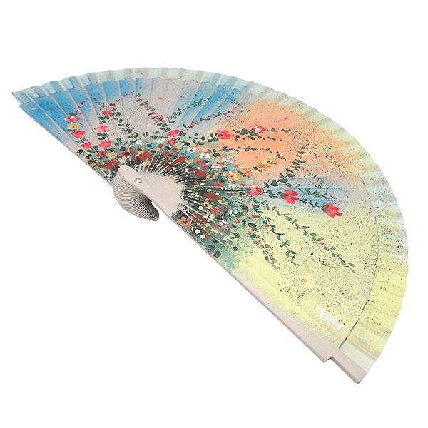 Abanico Artesanal atardecer con flores