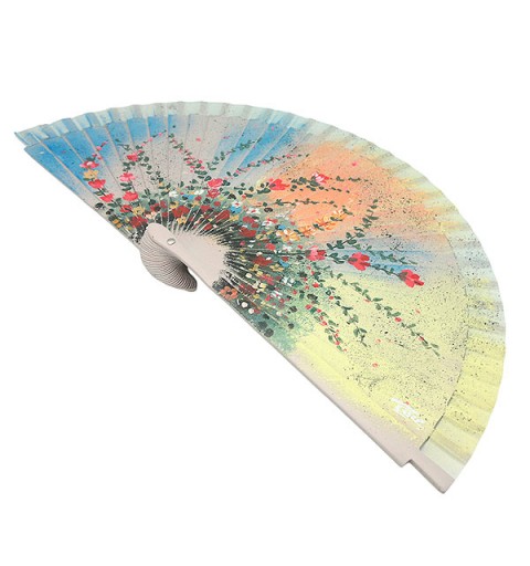 Abanico Artesanal atardecer con flores