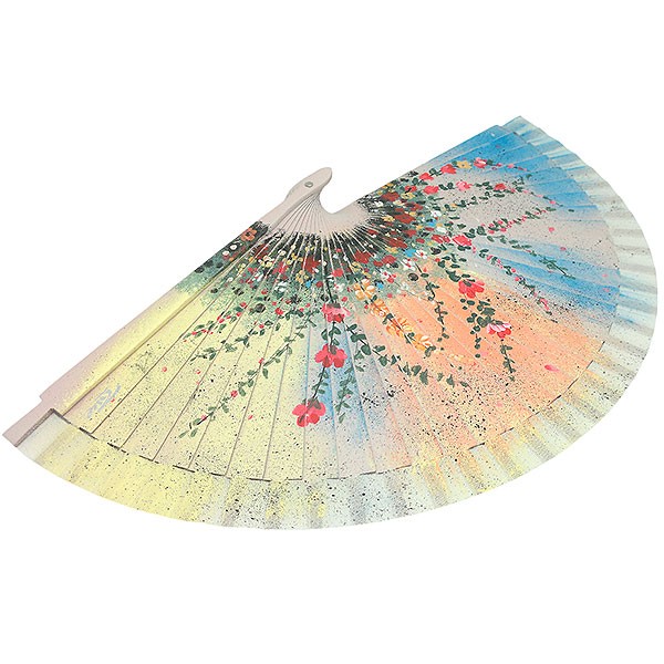 Abanico Artesanal atardecer con flores