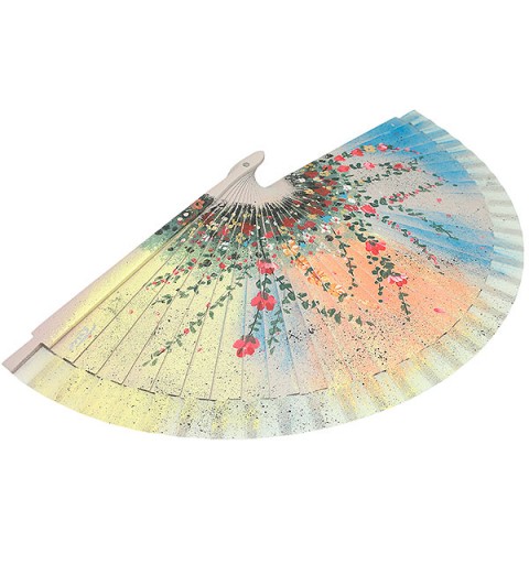 Abanico Artesanal atardecer con flores