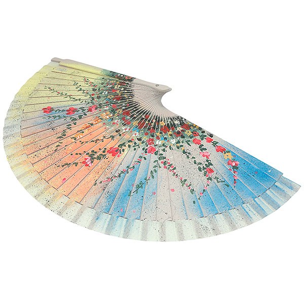 Abanico Artesanal atardecer con flores