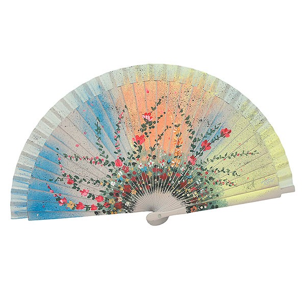 Abanico Artesanal atardecer con flores
