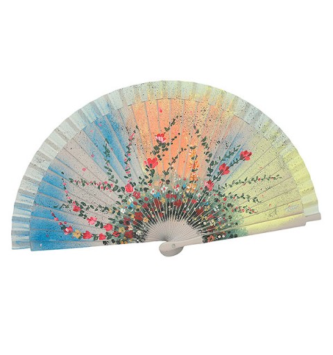 Abanico Artesanal atardecer con flores