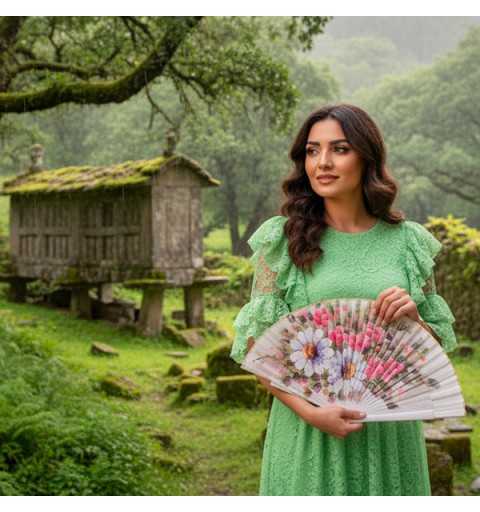 Abanico artesanal floral