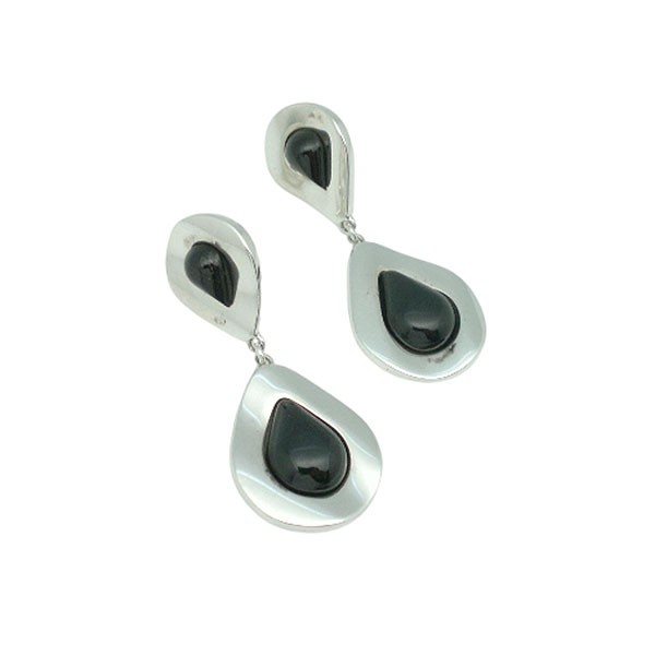 Pendientes plata de ley y azabache, doble gota