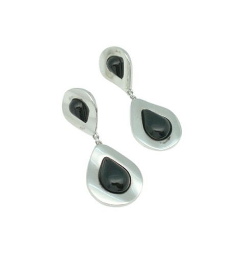 Pendientes plata de ley y azabache, doble gota