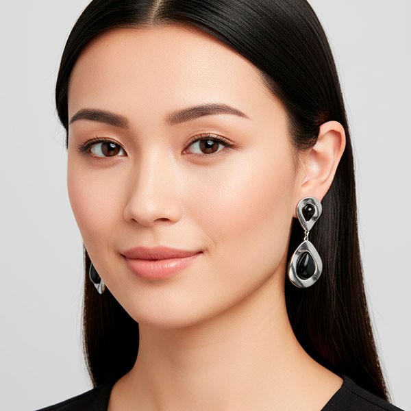 Pendientes plata de ley y azabache, doble gota