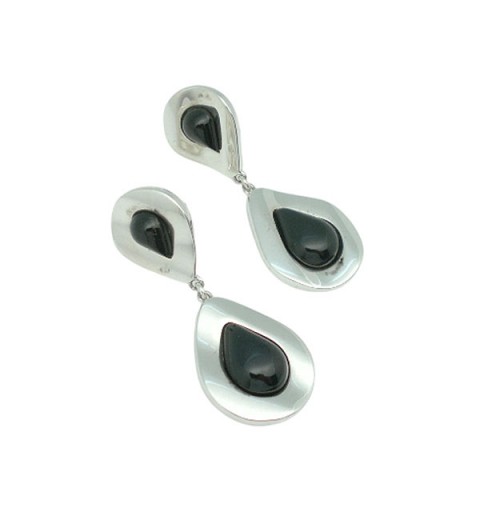 Pendientes plata de ley y azabache, doble gota