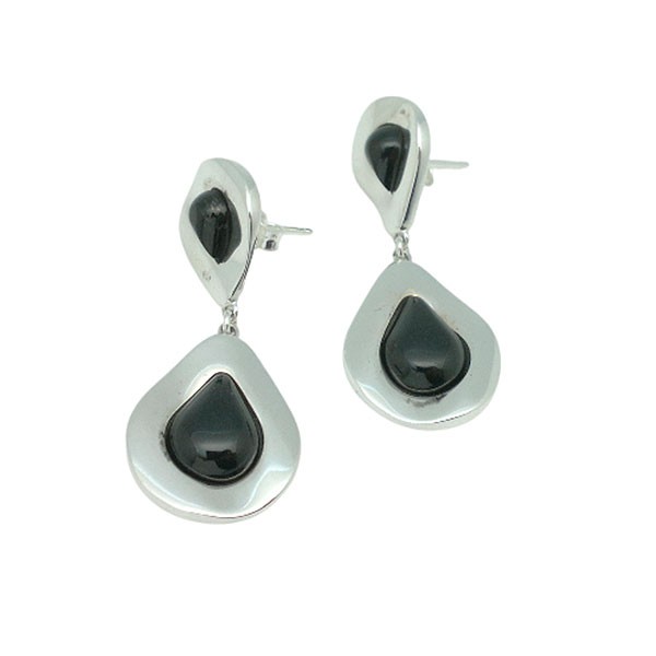 Pendientes plata de ley y azabache, doble gota
