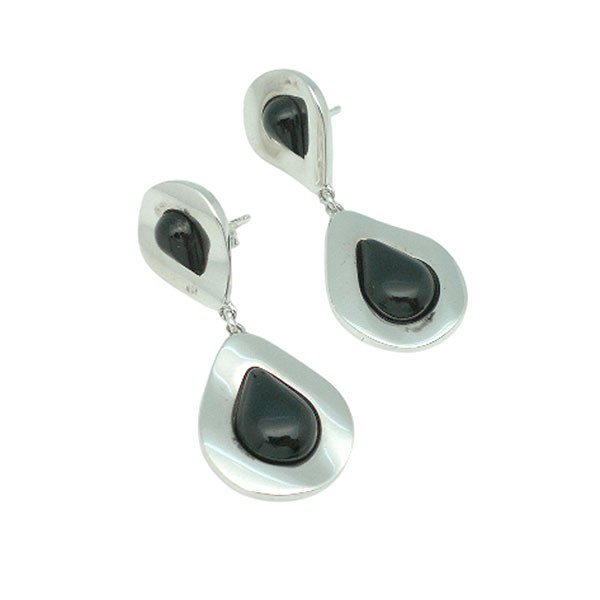 Pendientes plata de ley y azabache, doble gota