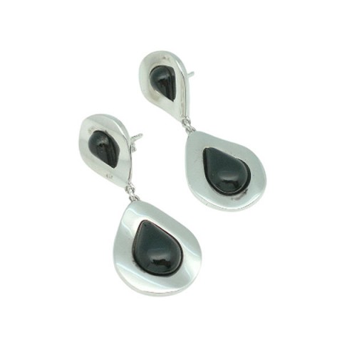 Pendientes plata de ley y azabache, doble gota
