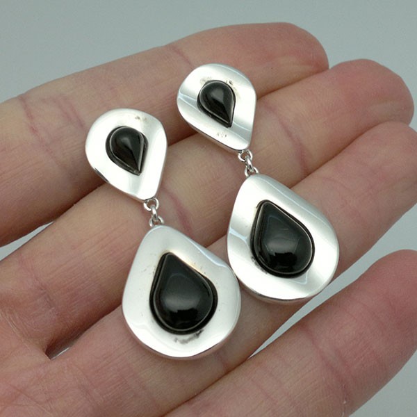 Pendientes plata de ley y azabache, doble gota