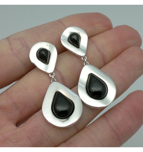 Pendientes plata de ley y azabache, doble gota