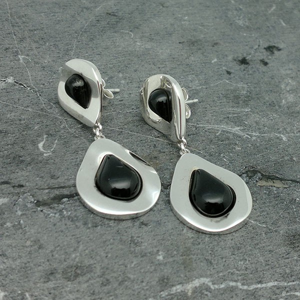 Pendientes plata de ley y azabache, doble gota