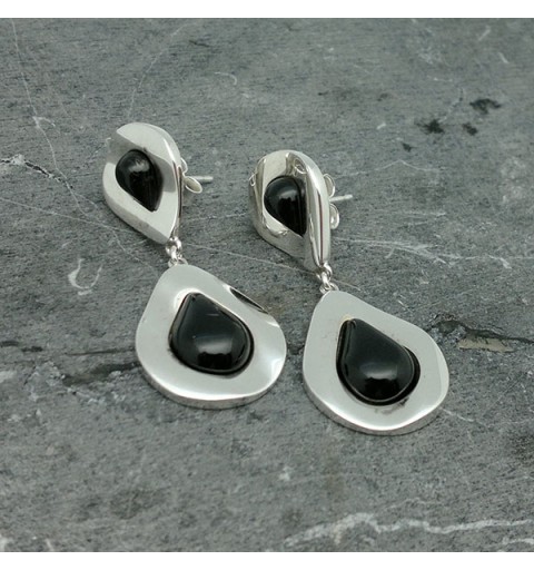 Pendientes plata de ley y azabache, doble gota