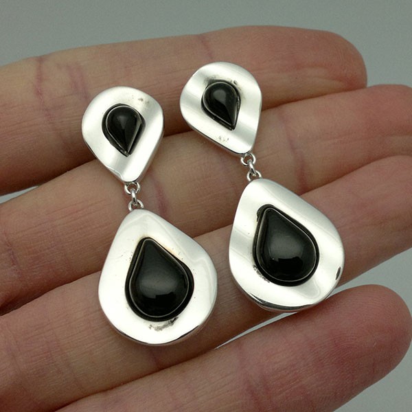 Pendientes plata de ley y azabache, doble gota